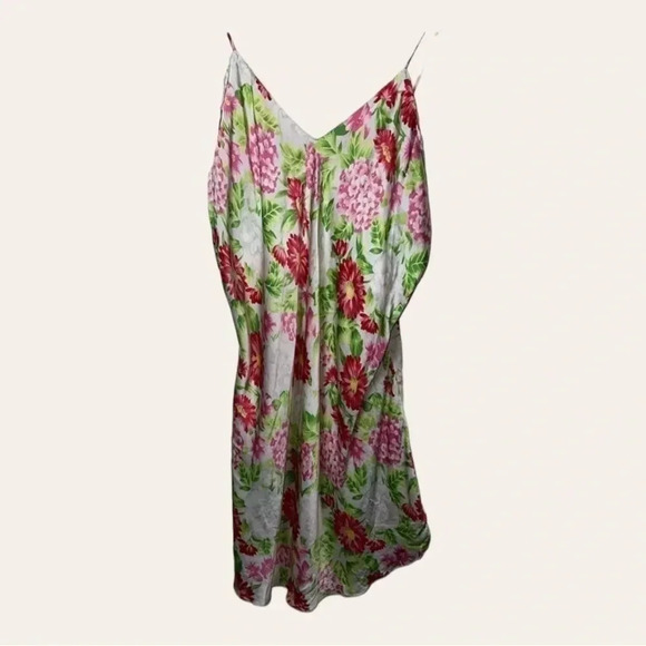 0283. FANTASIES BY MORGAN TAYLOR 100%‎ SILK NIGHTY FLORAL SPAGHETTI STRAPS SZ M - Picture 1 of 8